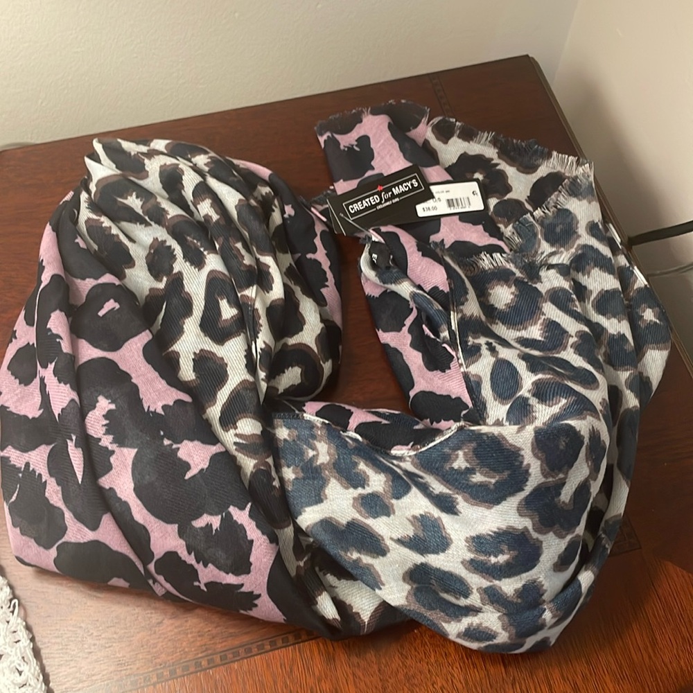 Scarf new 22”x 64” pink black and black
